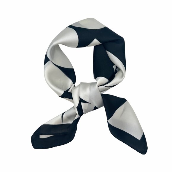Luxury Silk Feel Scarf Black White Modern Abstract Geometric Square Wrap Bandana - Picture 2 of 5